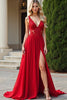 Load image into Gallery viewer, Red A Line V Neck Long Chiffon Bridesmaid Dress with Lace