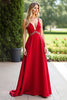 Load image into Gallery viewer, Red A Line V-Neck Long Chiffon Bridesmaid Dress with Beading