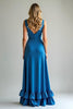 Load image into Gallery viewer, Blue Satin A Line Bridesmaid Dress with Ruffles