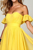 Load image into Gallery viewer, Yellow A Line Off the Shoulder Chiffon Bridesmaid Dress with Ruffles