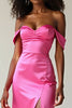 Load image into Gallery viewer, Off the Shoulder Fuchsia Long Satin Prom Dress with Slit