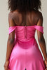 Load image into Gallery viewer, Off the Shoulder Fuchsia Long Satin Prom Dress with Slit