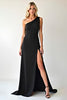 Load image into Gallery viewer, Simple Black One Shoulder Long Sheath Prom Dress with Slit