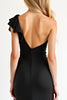 Load image into Gallery viewer, Modest Black Sheath One Shoulder Long Prom Dress with Slit