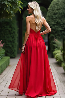 Red Strapless A Line Long Chiffon Prom Dress