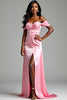 Load image into Gallery viewer, Pink Off the Shoulder Long Prom Satin Dress with Slit