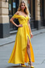 Load image into Gallery viewer, Off the Shoulder Yellow Long Satin Prom Dress with Slit