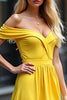 Load image into Gallery viewer, Off the Shoulder Yellow Long Satin Prom Dress with Slit