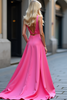 Load image into Gallery viewer, 2 Pieces Fuchsia A Line V-Neck Long Satin Prom Dress