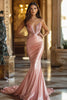 Load image into Gallery viewer, Pink Mermaid Satin Ruched Long Prom Dress