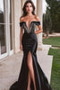 Load image into Gallery viewer, Sparkly Black Satin Long Corset Prom Dress with Slit