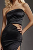 Load image into Gallery viewer, Black Strapless Mermaid Cut-Out Long Satin Prom Dress with Slit