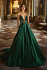 Load image into Gallery viewer, A Line Dark Green Ruched Long Prom Dress with Lace Appliques