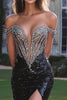 Load image into Gallery viewer, Sparkly Black Beaded Sequins Long Corset Prom Dress with Slit