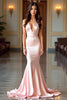 Load image into Gallery viewer, V-Neck Champagne Mermaid Satin Long Prom Dress