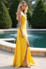 Load image into Gallery viewer, Yellow Strapless Sheath Long Bridesmaid Dress with Slit