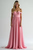 Load image into Gallery viewer, Pink Off the Shoulder A Line Long Satin Bridesmaid Dress