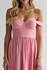 Load image into Gallery viewer, Pink Off the Shoulder A Line Long Satin Bridesmaid Dress