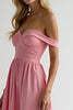 Load image into Gallery viewer, Pink Off the Shoulder A Line Long Satin Bridesmaid Dress