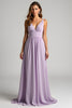 Load image into Gallery viewer, A Line Lilac V-Neck Long Chiffon Bridesmaid Dress