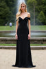 Load image into Gallery viewer, Black Off the Shoulder A Line Long Bridesmaid Dress