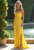 Load image into Gallery viewer, Yellow Strapless A Line Long Chiffon Bridesmaid Dress with Slit