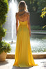 Load image into Gallery viewer, Yellow Strapless A Line Long Chiffon Bridesmaid Dress with Slit