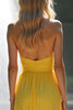 Load image into Gallery viewer, Yellow Strapless A Line Long Chiffon Bridesmaid Dress with Slit