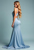 Load image into Gallery viewer, Dusty Blue Sheath Satin Bridesmaid Dress with Slit