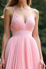 Load image into Gallery viewer, A Line PinkPleated Long Chiffon Bridesmaid Dress