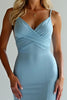 Load image into Gallery viewer, Dusty Blue Sheath Long Satin Bridesmaid Dress with Slit