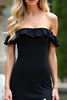 Load image into Gallery viewer, Black Off the Shoulder Long Chiffon Bridesmaid Dress with Slit