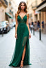 Load image into Gallery viewer, Dark Green Sheath Long Chiffon Bridesmaid Dress with Slit