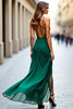 Load image into Gallery viewer, Dark Green Sheath Long Chiffon Bridesmaid Dress with Slit