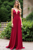 Load image into Gallery viewer, Burgundy Deep V-Neck A Line Long Backless Bridesmaid Dress