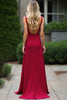 Load image into Gallery viewer, Burgundy Deep V-Neck A Line Long Backless Bridesmaid Dress