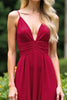 Load image into Gallery viewer, Burgundy Deep V-Neck A Line Long Backless Bridesmaid Dress