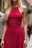 Load image into Gallery viewer, Burgundy Halter Column Backless Long Bridesmaid Dress