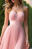 Load image into Gallery viewer, Pink A Line Pleated Strapless Chiffon Bridesmaid Dress