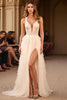 Load image into Gallery viewer, White A Line Deep V-Neck Long Prom Dress with Slit