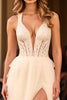 Load image into Gallery viewer, White A Line Deep V-Neck Long Prom Dress with Slit