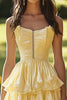 Load image into Gallery viewer, Light Yellow A Line Strapless Tiered Long Prom Dress with Ruffles