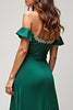 Load image into Gallery viewer, Dark Green Sheath Off the Shoulder Long Satin Beaded Prom Dress