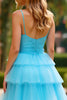 Load image into Gallery viewer, Blue A Line Ball Gown Keyhole Tiered Long Prom Dress with Slit