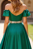 Load image into Gallery viewer, Dark Green A Line Off the Shoulder Long Satin Beaded Prom Dress with Slit