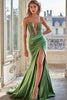 Load image into Gallery viewer, Green Asymmetrical Long Satin Prom Dress with Appliques