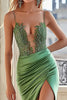 Load image into Gallery viewer, Green Asymmetrical Long Satin Prom Dress with Appliques