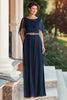 Load image into Gallery viewer, Cape Navy Scoop Neck Long Mother of the Bride Dress