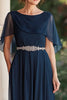 Load image into Gallery viewer, Cape Navy Scoop Neck Long Mother of the Bride Dress