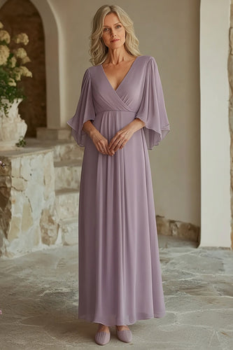 Lilac Sheath V-Neck Long Mother of the Bride Dress